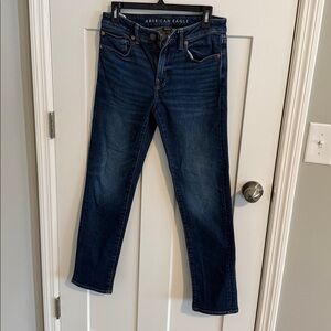 American Eagle Outfitters Men's Dark Blue Airflex Slim Straight Jeans- 28x30